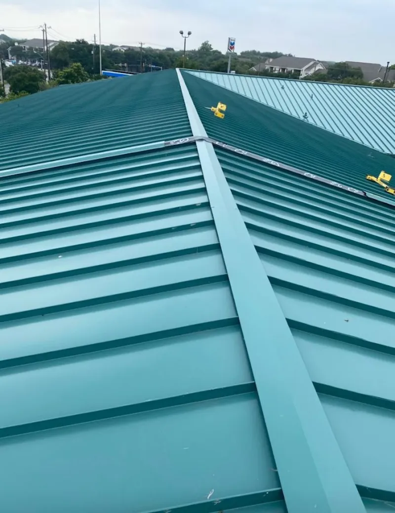 Green commercial metal roof ridge and valley for Metal Roof Repair in Highland Heights